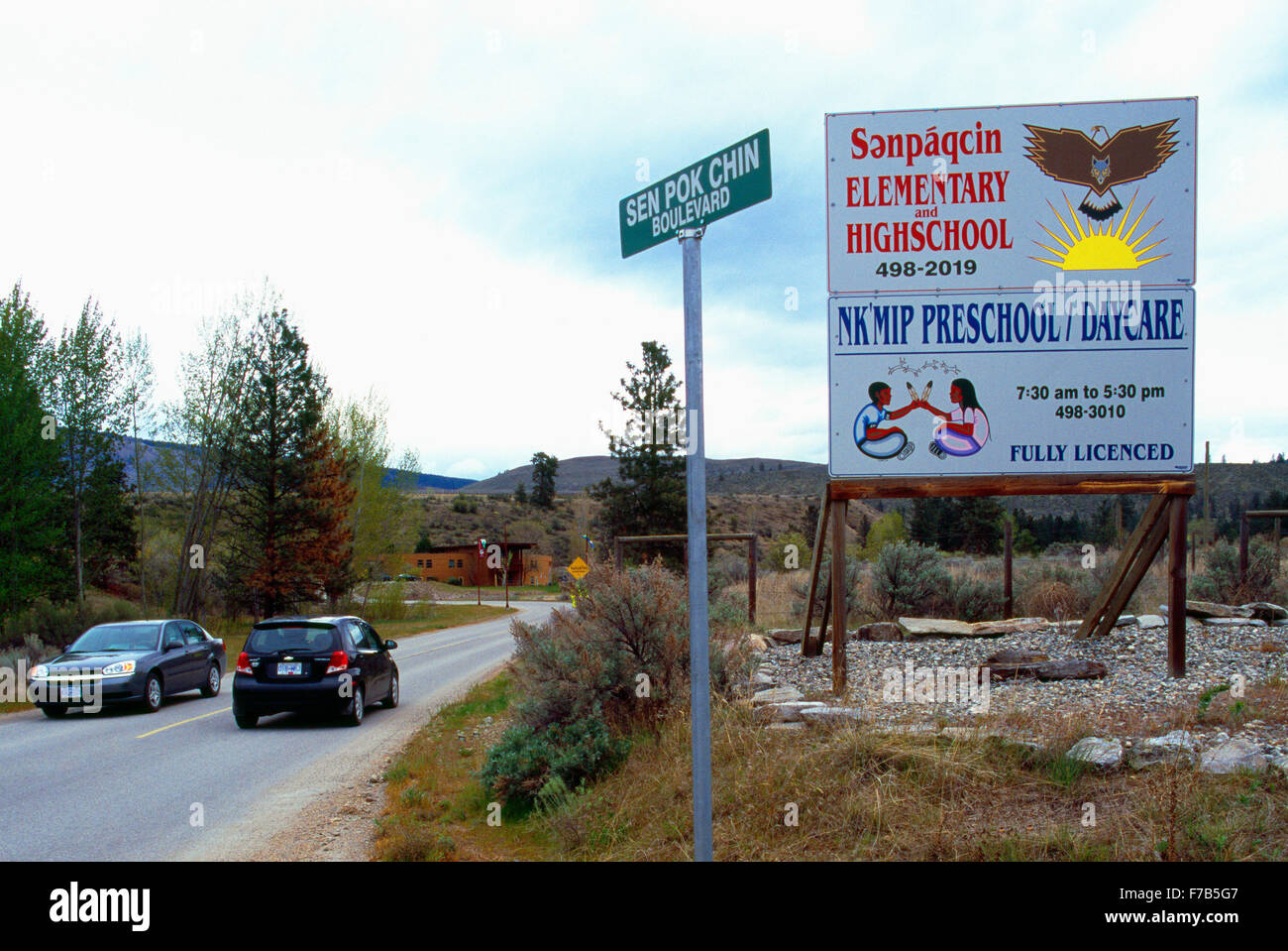 Bilingual Sign in Okanagan Indian and English Languages, Oliver, BC