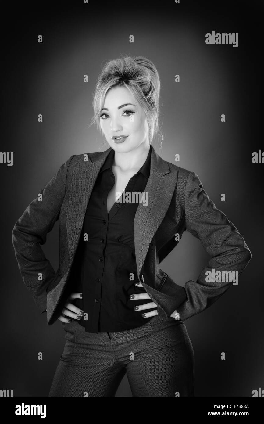 young business woman shot in the studio on a grey background Stock ...