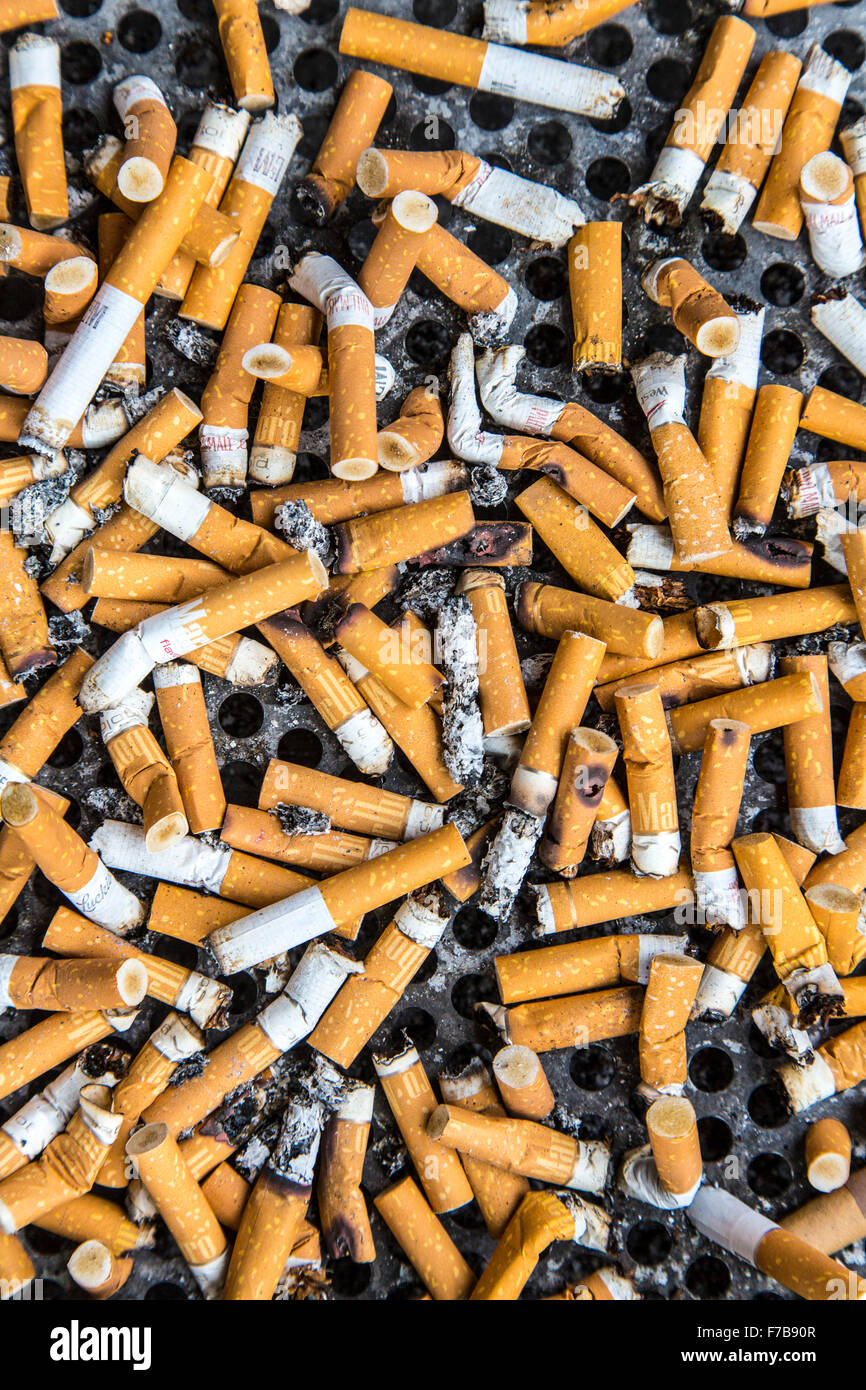 Fag-ends, Ashtray in front of a building, smoking corner, Stock Photo
