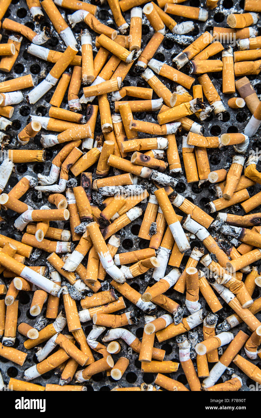 Fag-ends, Ashtray in front of a building, smoking corner, Stock Photo