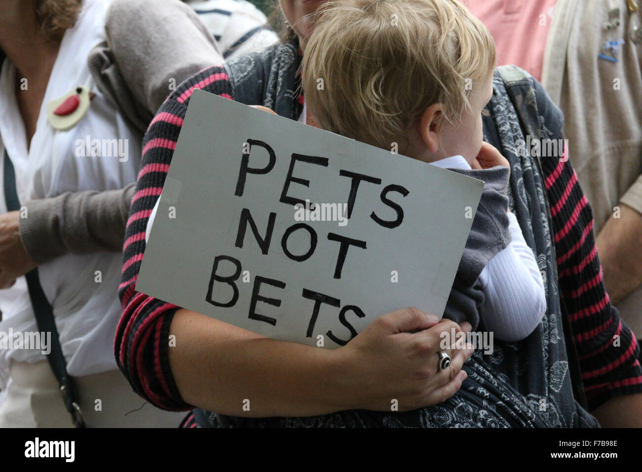 Sydney, Australia. 28 November 2015. Protesters gathered outside Wentworth Park Greyhound Track at the corner of Wentworth Park Road and St Johns Rd in Ultimo to protest against cruelty and against taxpayers money funding the greyhound industry. Credit:  Richard Milnes/Alamy Live News Stock Photo