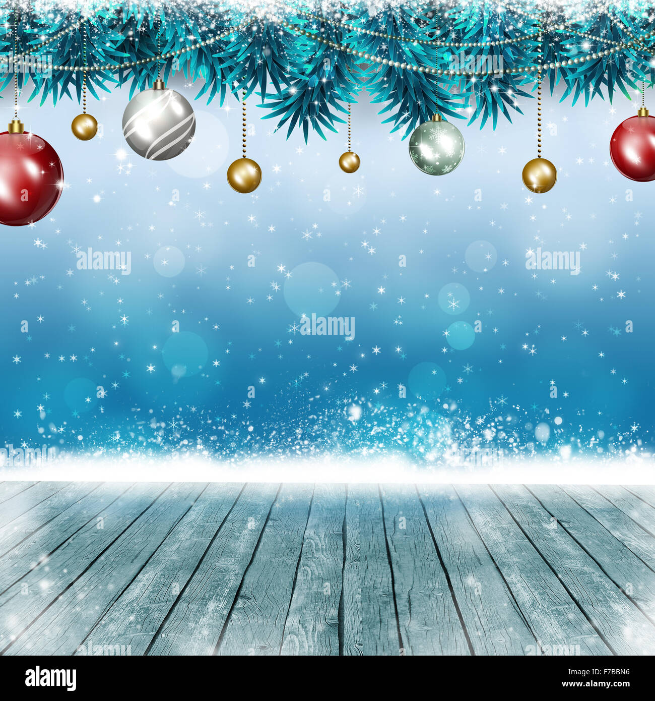 winter snow christmas background with stars and lights Stock Photo - Alamy