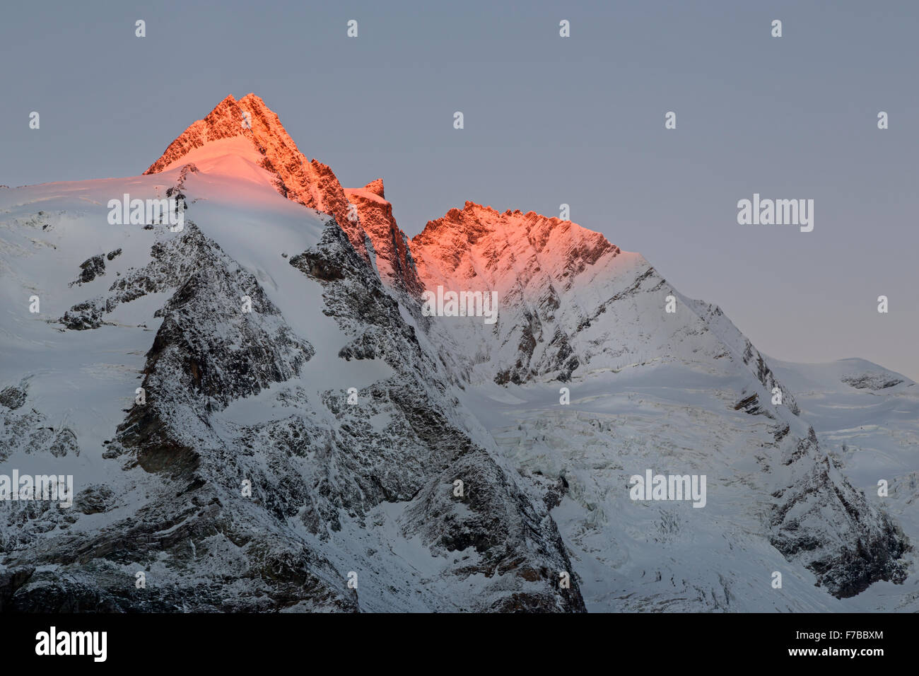 Summit of Mt. Grossglockner at sunrise, High Tauern National Park, Carinthia, Austria, Europe Stock Photo