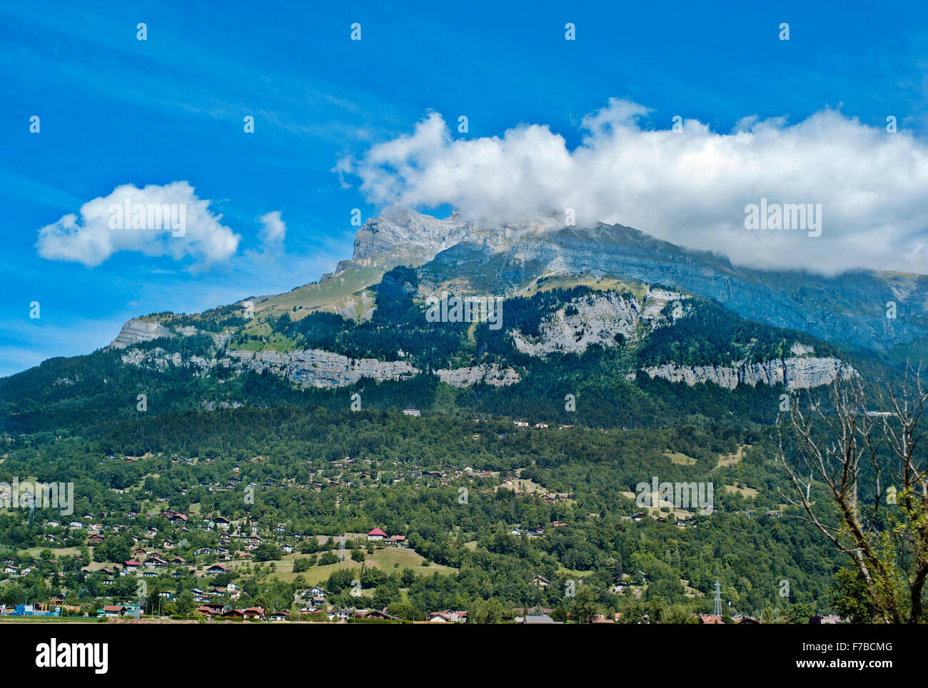 Mont Blanc Massif, France, Haute Savoie, Megeve grass and sky green ,no snow Stock Photo