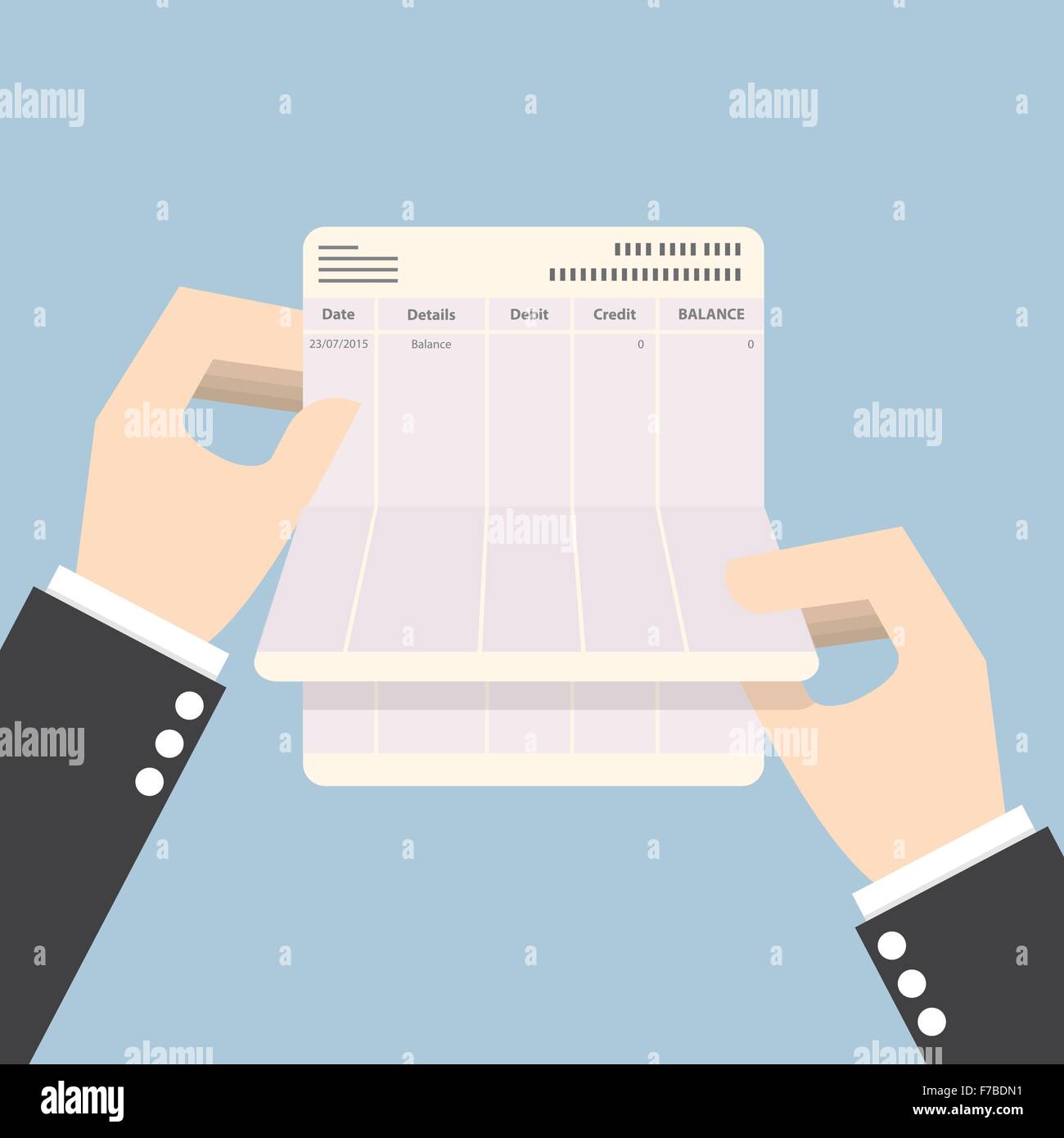 Businessman hands holding passbook with no balance, VECTOR, EPS10 Stock Vector