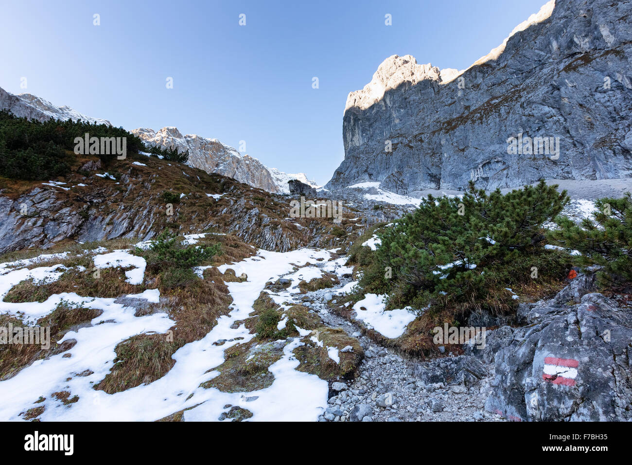 Climbing towards the summit of Zugspitze mountain, Garmisch-Partenkirchen, Germany, Alps, Europe, EU Stock Photo