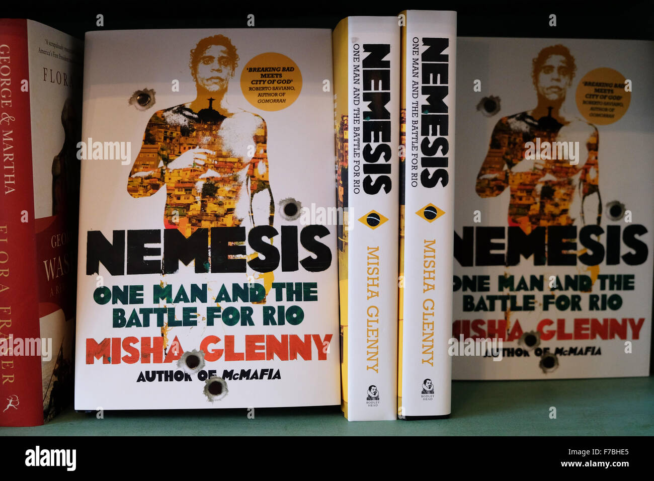 Hay on Wye, Powys, Wales, UK. 28th November, 2015. - New books on sale in the Hay Festival Winter Weekend bookshop include Nemesis - One Man and The Battle For Rio by author Misha Glenny Stock Photo
