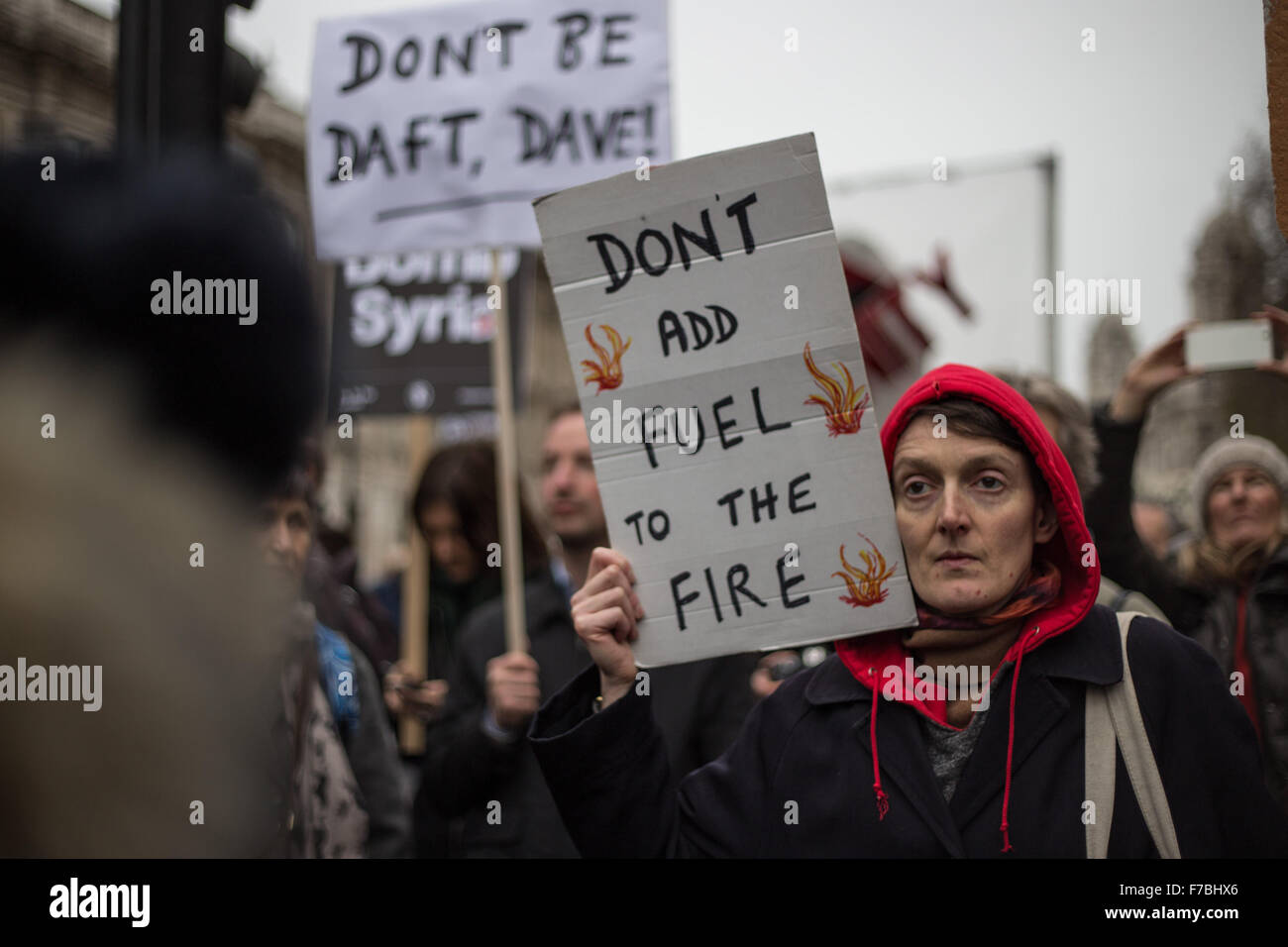 10 Downing Street, London, UK 28th November 2015. Woman at the anti-war ...