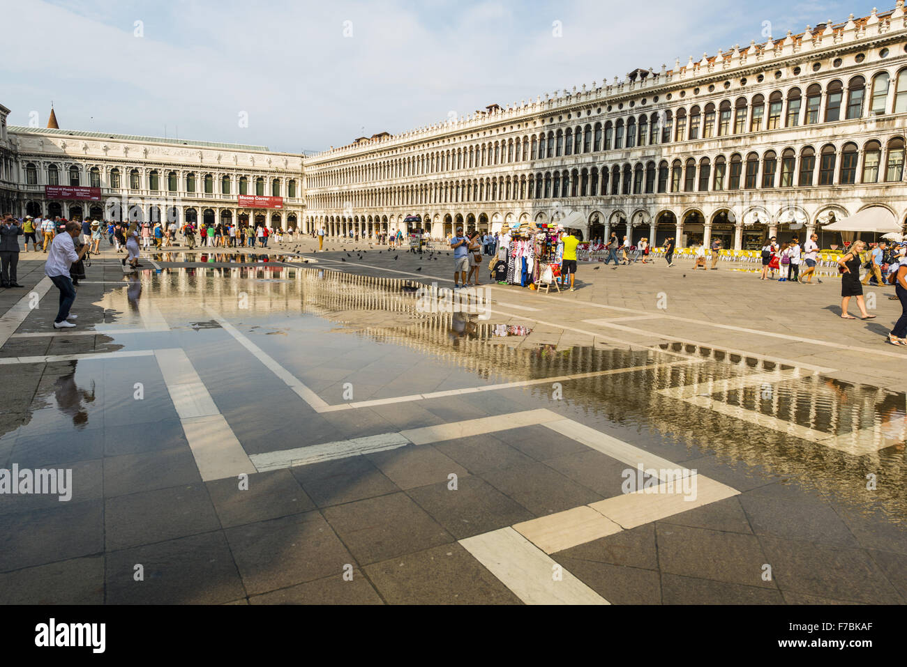 Partly flooded Piazza San Marco, Venice, Venetia, Italy Stock Photo