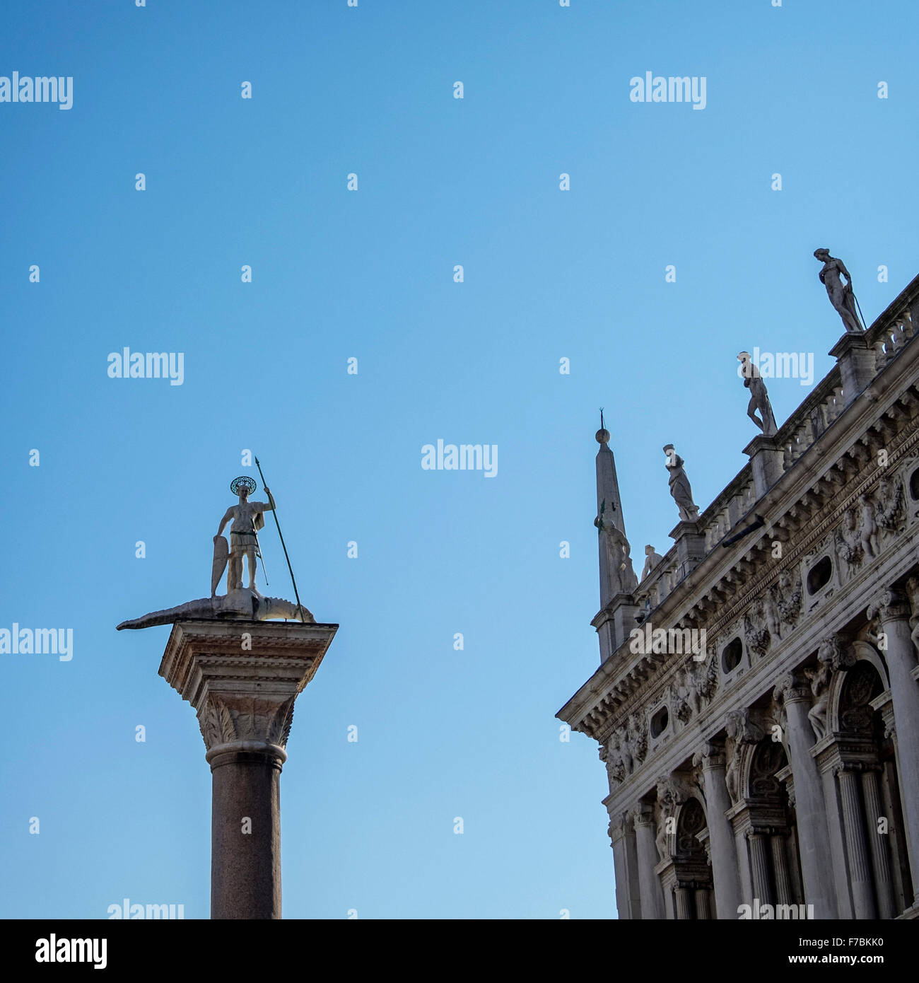 Venice, Italy. Biblioteca Nazionale Marciana, National library facade & Saint Theodore's granite column Stock Photo