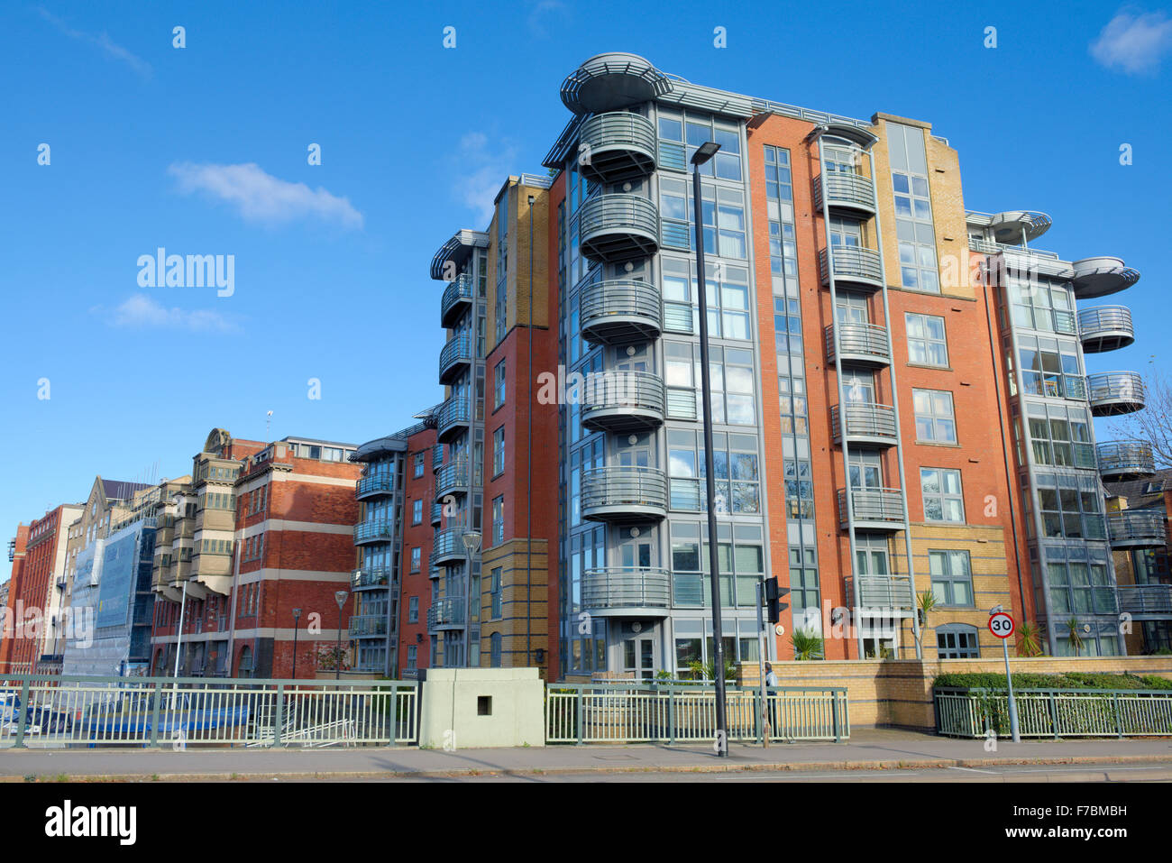 New apartments out of old warehouses converted into flats, Redcliff Backs, central Bristol, UK Stock Photo
