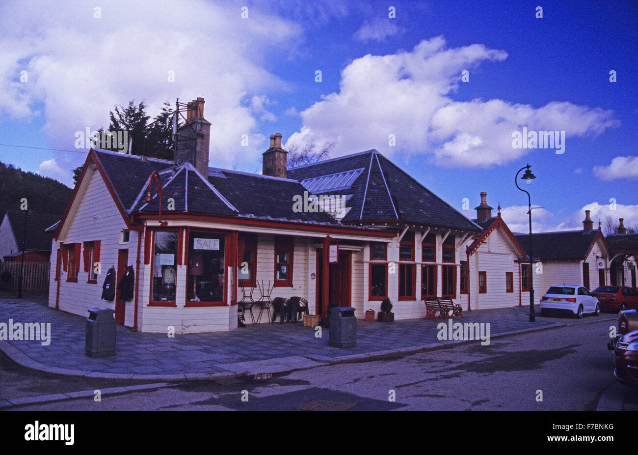 Old railway station, now cafe and tourist office. Ballater. Royal Deeside. Scotland Stock Photo
