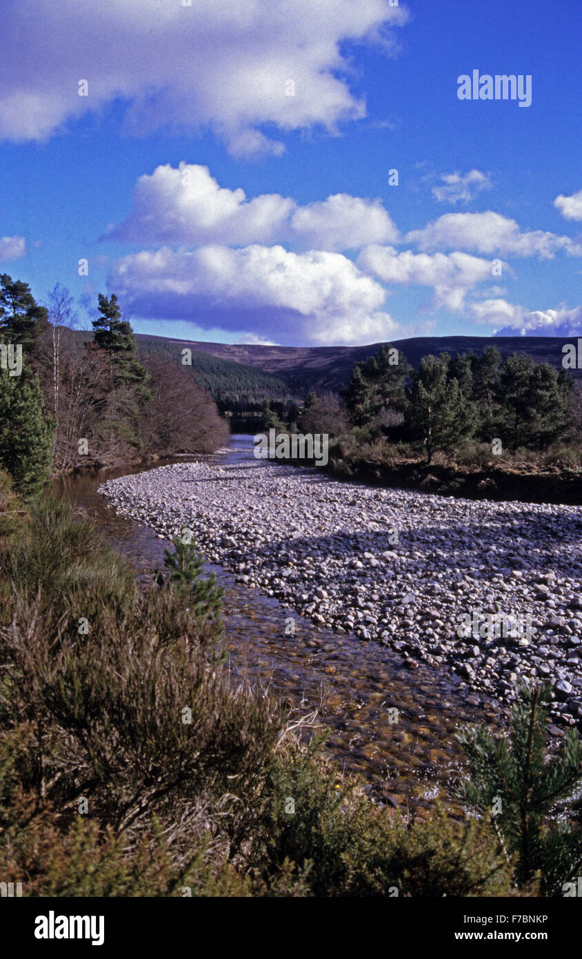 Rocky shallow stretch of the River Dee. Ballater. Royal Deeside. Scotland Stock Photo