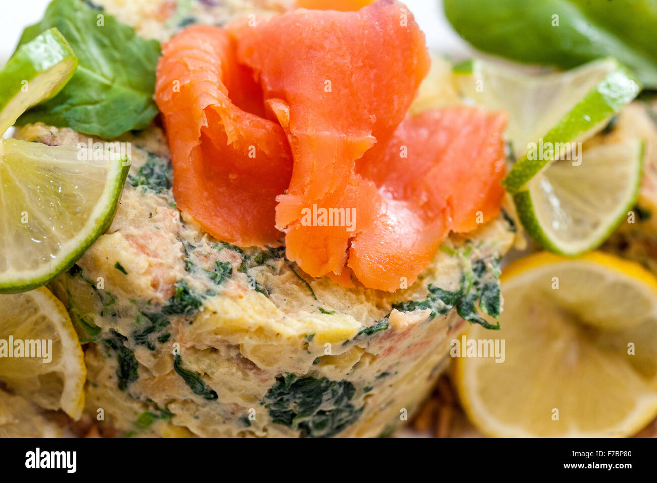Potato salad garnished with salmon Traditional Czech dish for Christmas