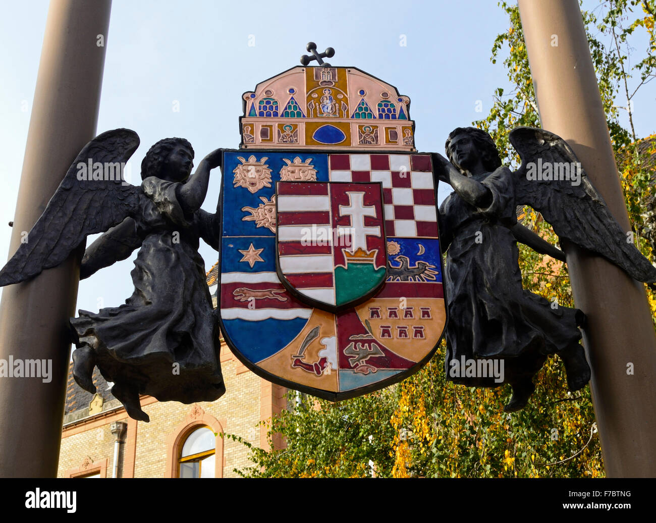 Kecskemet Hungary Europe coat of Arms of the city close shot Stock Photo