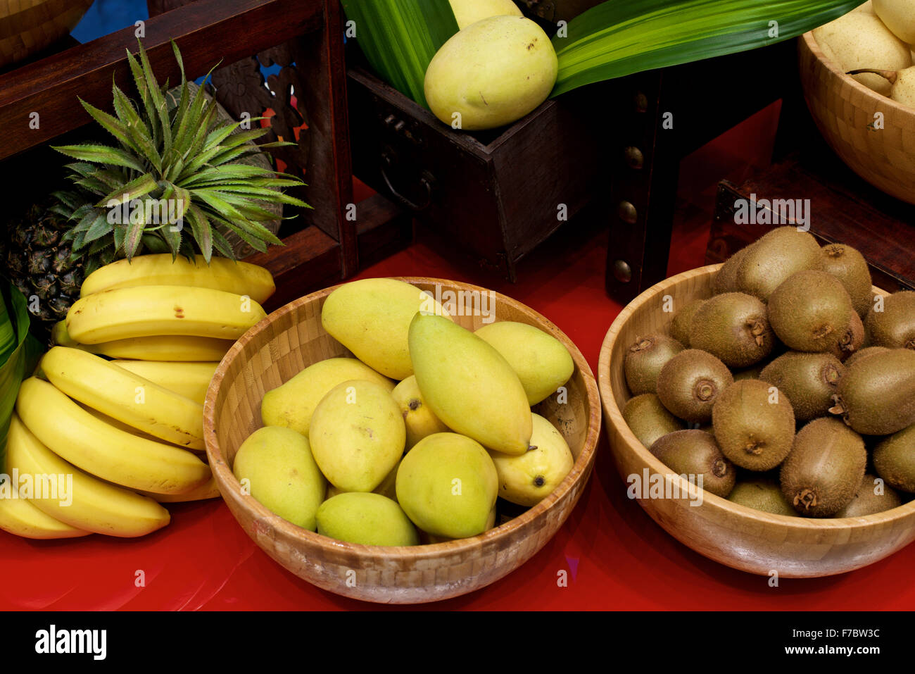 Exotic fruits display on the table Stock Photo Alamy