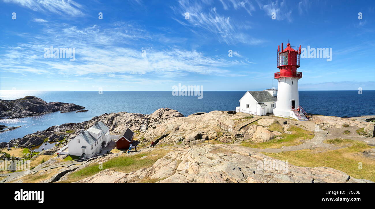 Landscape with lighthouse at Lindesnes, Norway Stock Photo