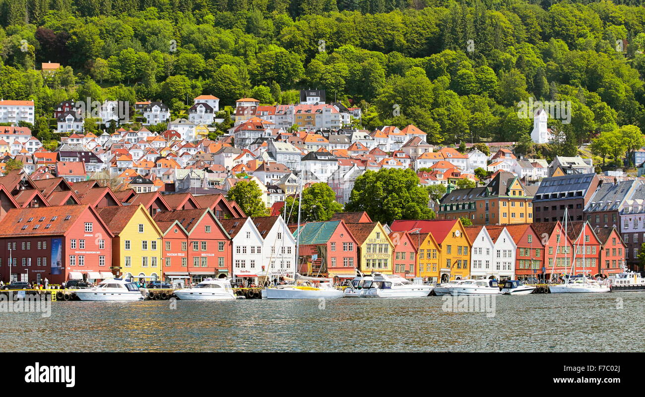 Wooden warehouses, Bryggen, Bergen, Norway Stock Photo