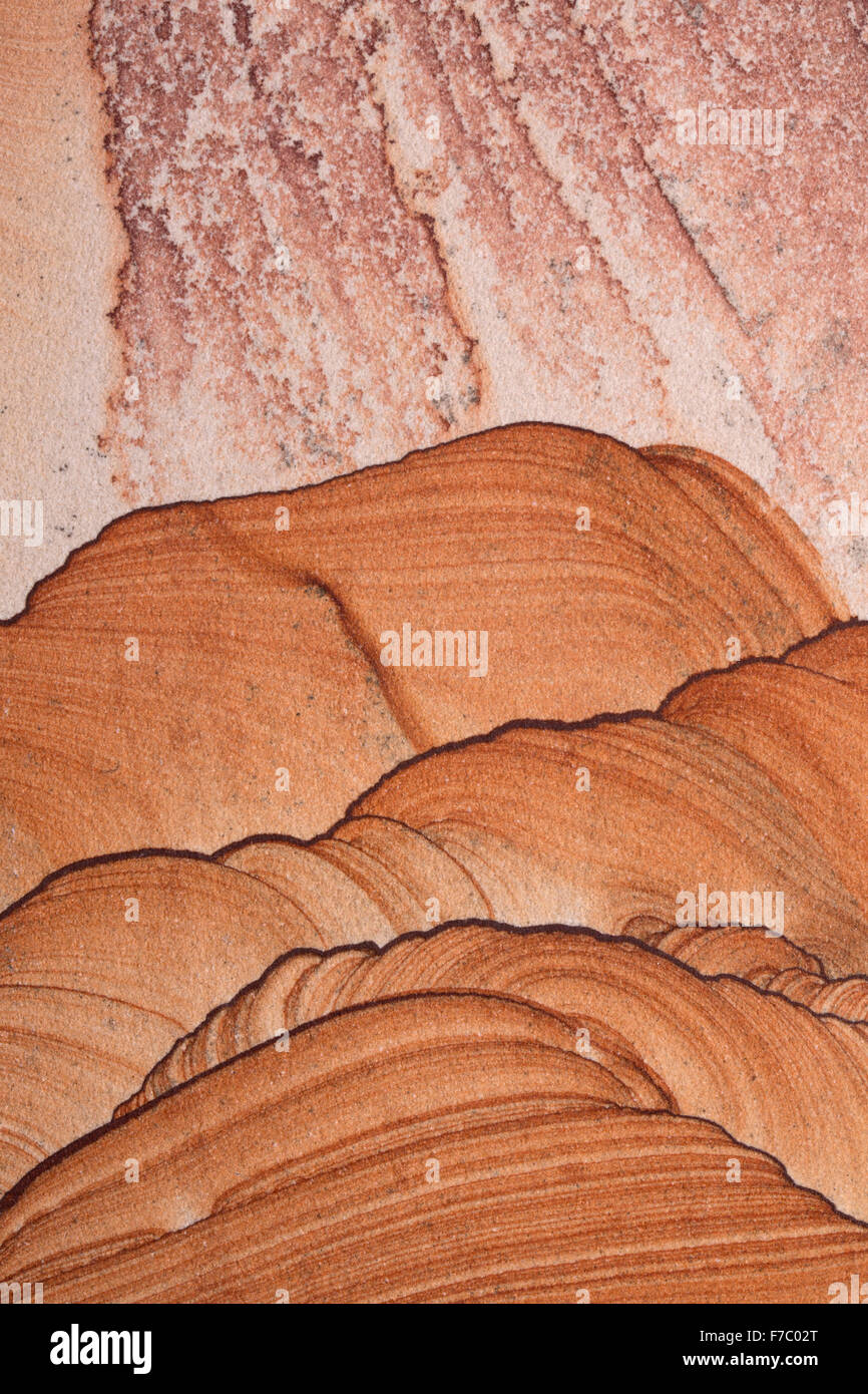 Picture sandstone, Utah,  part of the Shinarump Formation, laid down 180 million to 220 million years ago by water and wind; a b Stock Photo