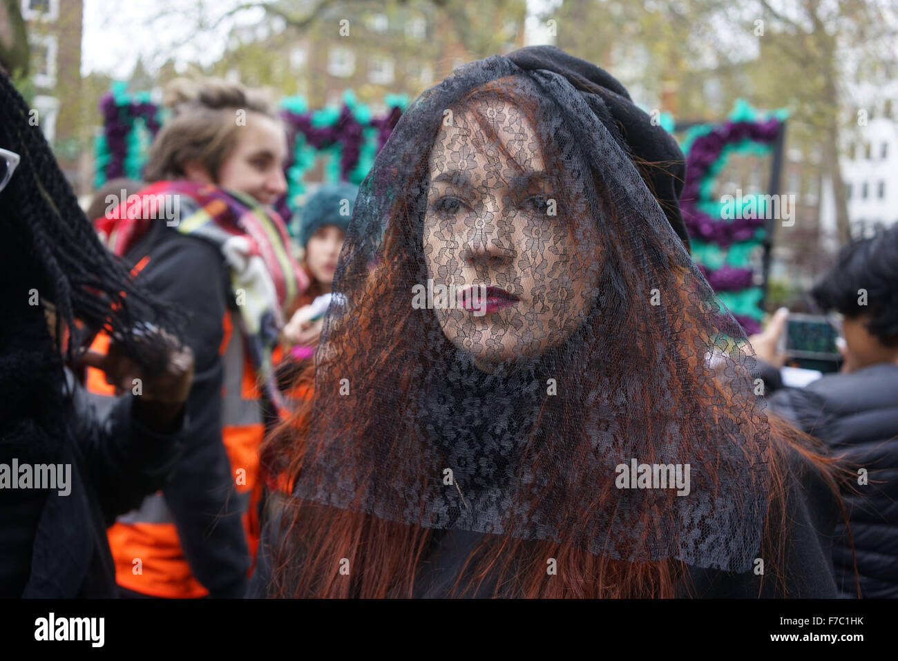 London, UK. 28th November, 2015. Sisters Uncut Mass Action Funeral