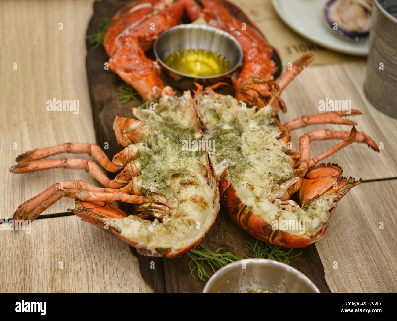 Fresh Maine lobster at a seafood restaurant in Bangkok, Thailand Stock