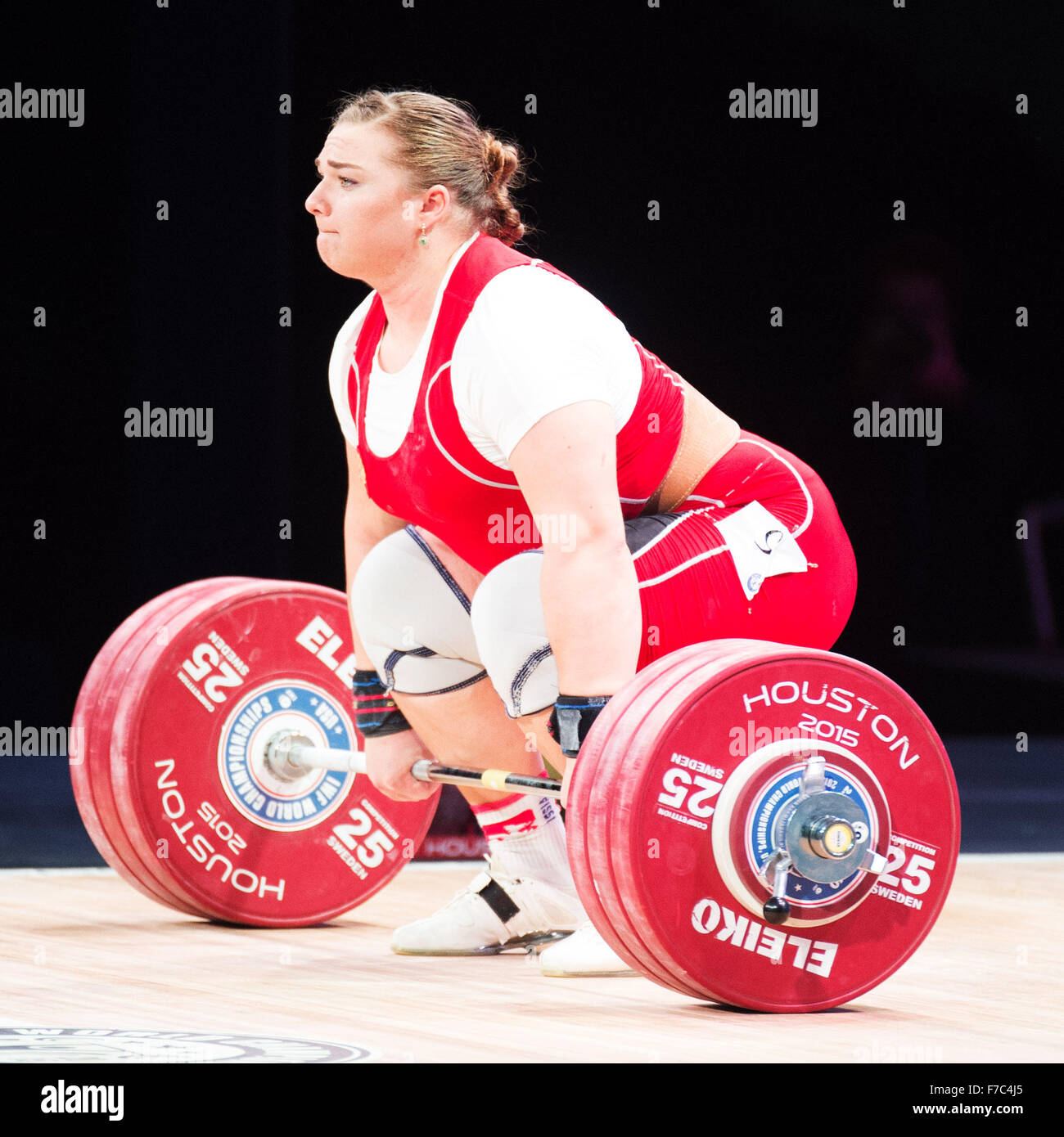November 26, 2015: Tatiana Kashirina wins the gold medal in the clean and jerk and total in the Women's 75+ Class at the World Weightlfting Championships in Houston, Texas. Brent Clark/Alamy Live News Stock Photo