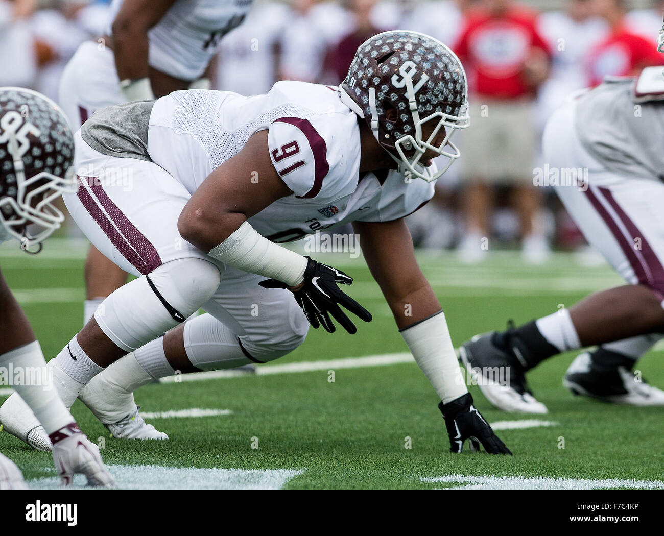 Chattanooga, Tennessee, USA. 28th Nov, 2015. Fordham Rams defensive lineman Justin Vaughn (91) during the NCAA football game between the University of Chattanooga and Fordham at Finley Stadium in Chattanooga, Tennessee. Gary Fain/CSM/Alamy Live News Stock Photo