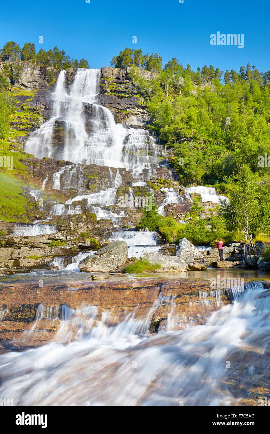 Tvindefossen waterfall, Hordaland, Norway Stock Photo