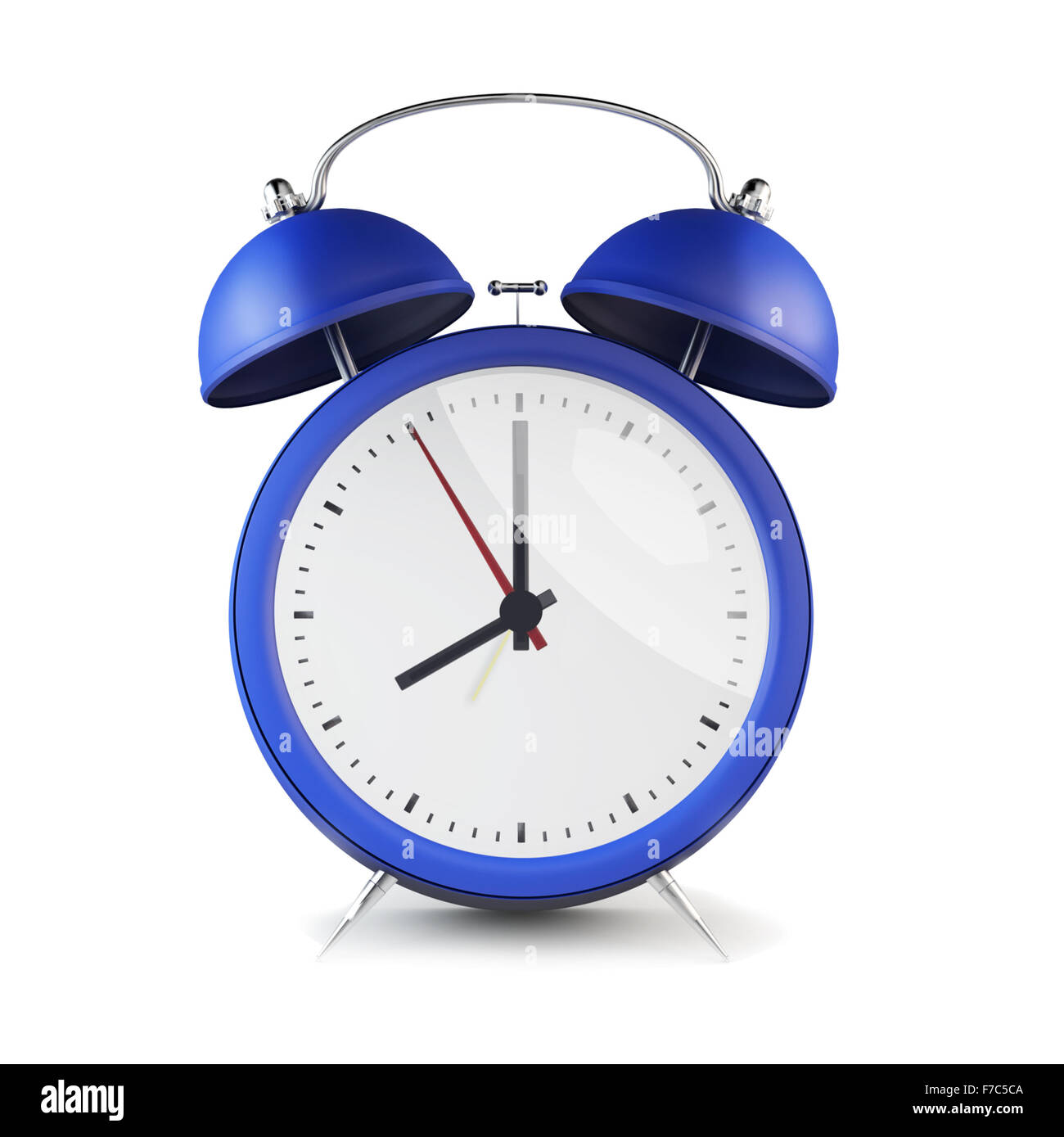 Blue retro style alarm clock isolated on white background. Highly