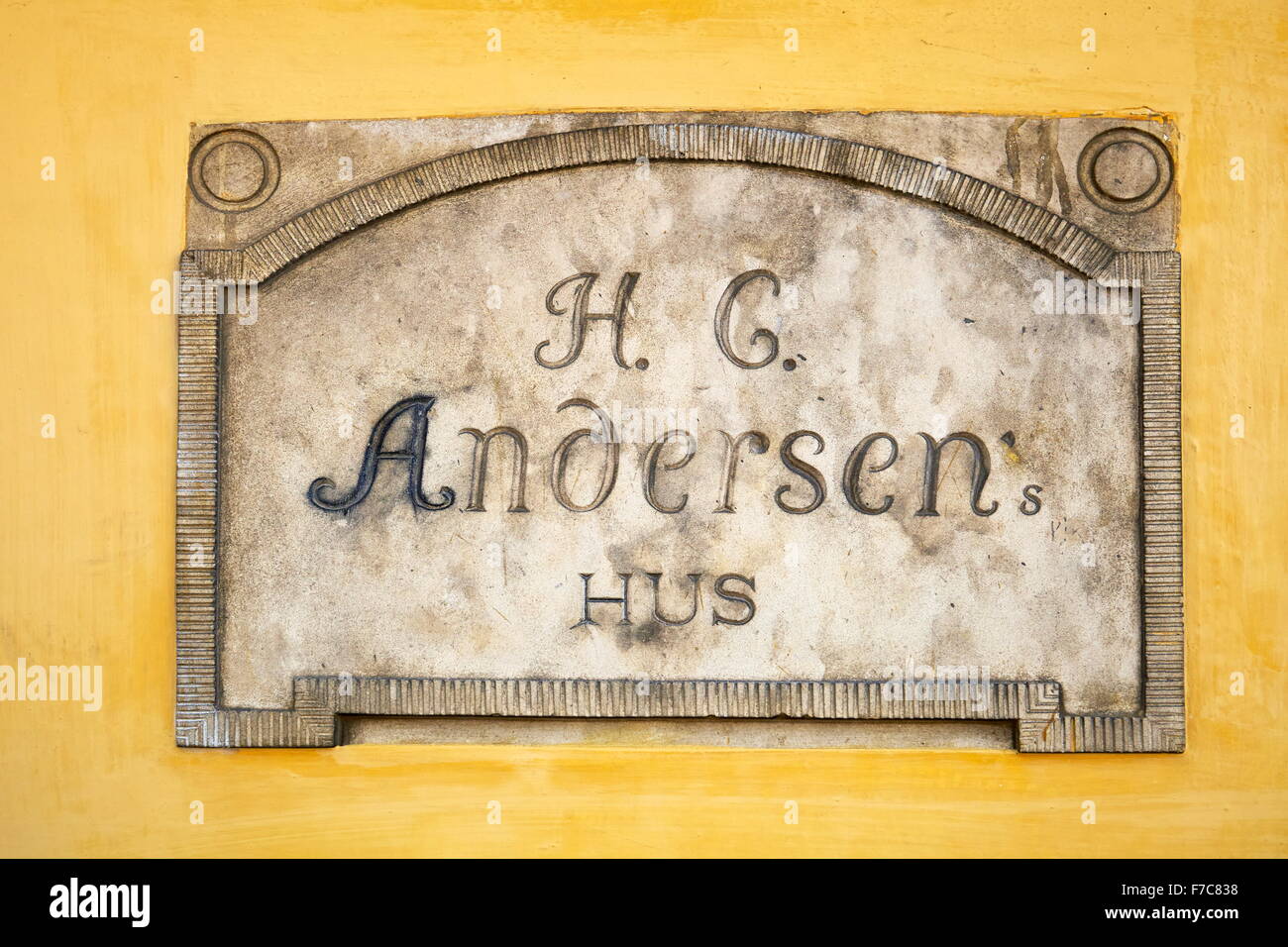 Hans Christian Andersen's plaque on his home, Odense, Denmark Stock Photo