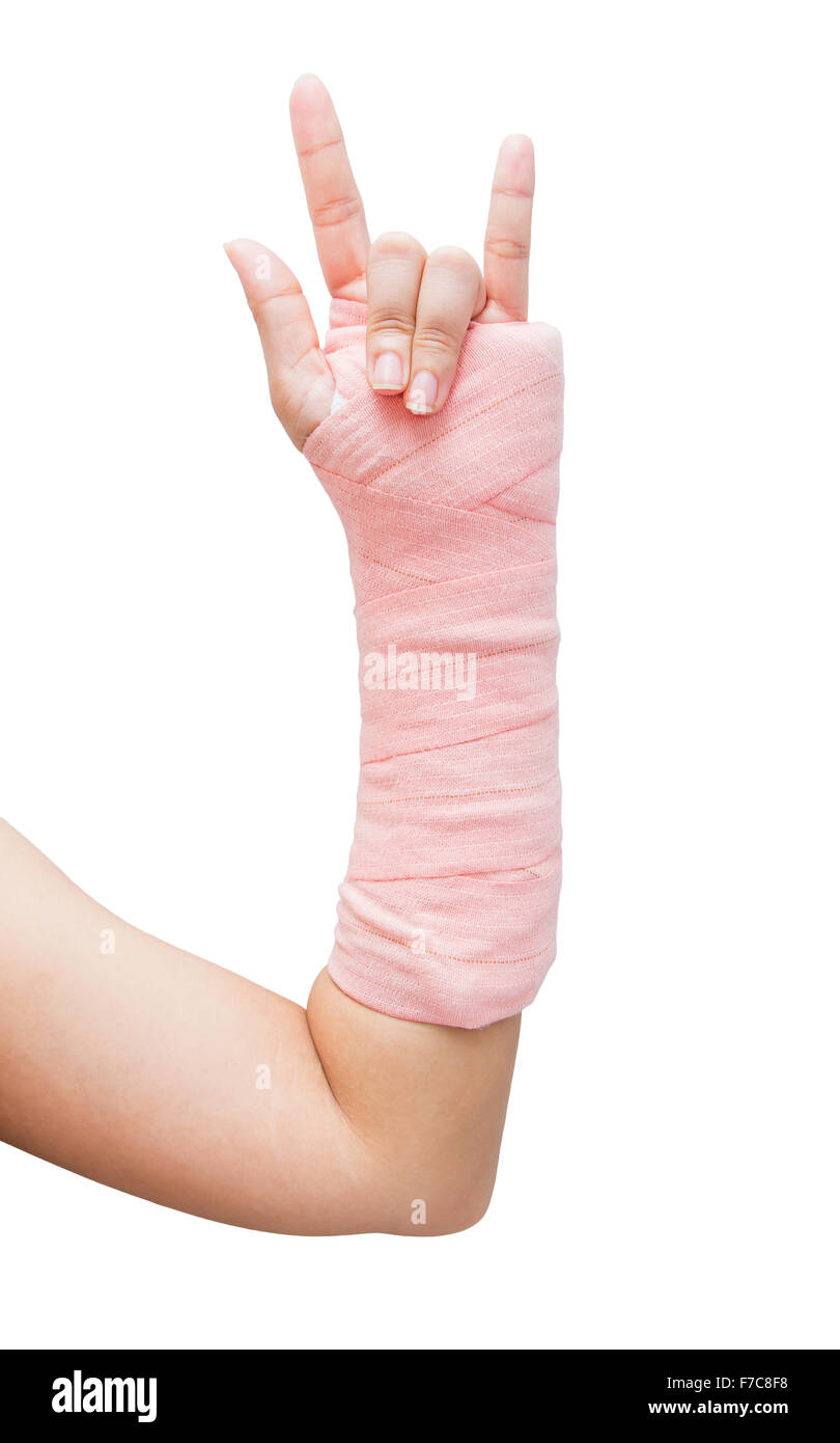 Splint,broken bone,broken hand isolate on white background Stock Photo