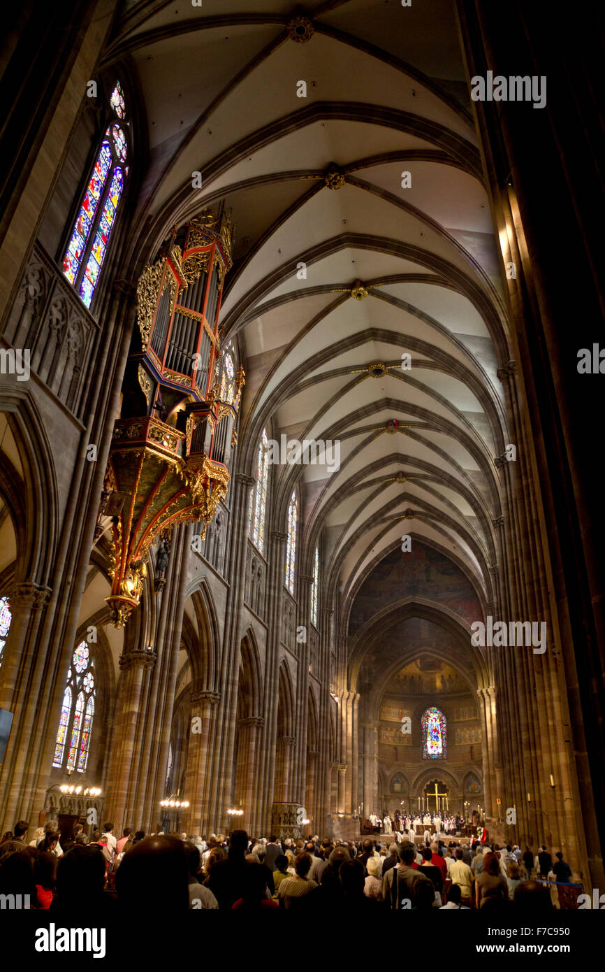 Inside Strasbourg cathedral Stock Photo