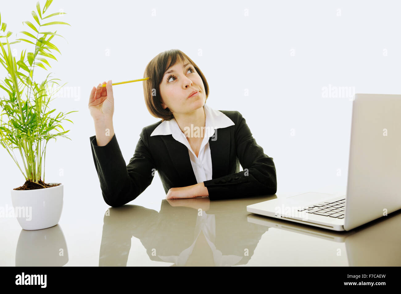 one young business woman isolated on white working on laptop computer ...