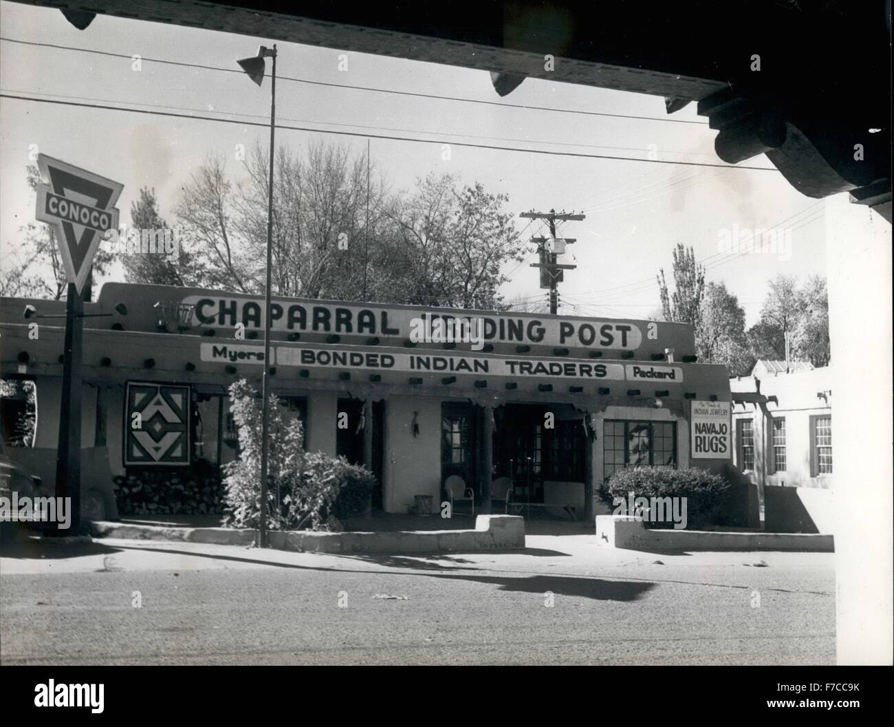 1955 - Santa Fe, Historic Capital Of New Mexico Encourages New Buildings, Even Petrol Stations, To Be Built In The Traditional Indian Adobe Style: Most 'gas' stations are also 'Trading posts' for the sale of local Indian handicrafts. Important industry of New Mexico today is Tourism. © Keystone Pictures USA/ZUMAPRESS.com/Alamy Live News Stock Photo