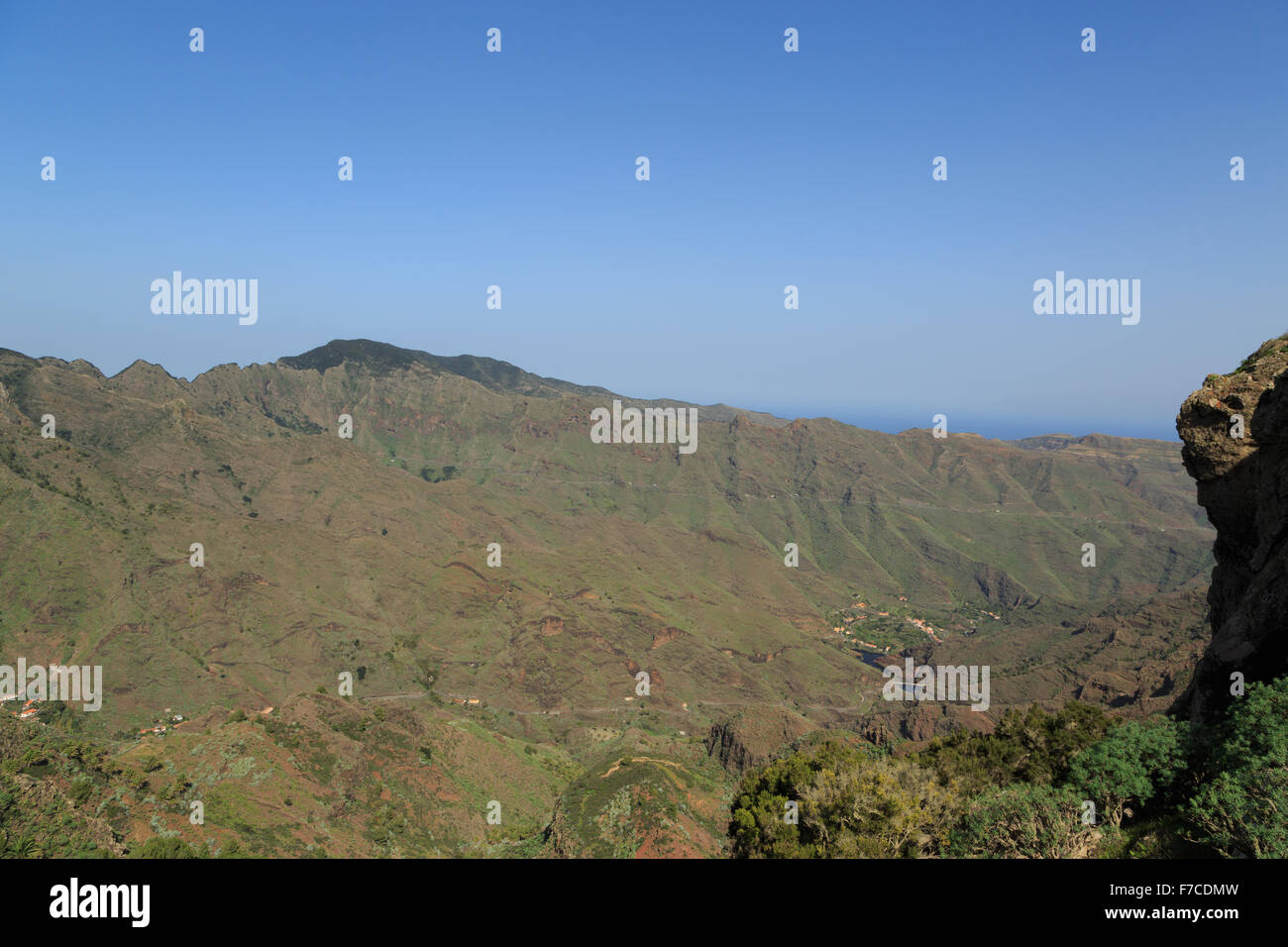 A photograph of some mountains of volcanic origin in La Gomera, Canary Islands, Spain. Stock Photo