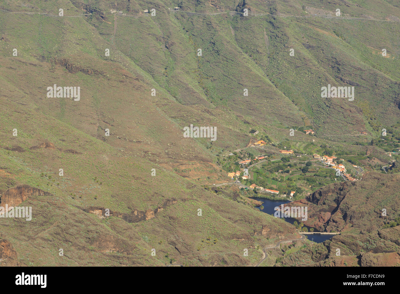 A photograph of a small village named Chejelipes in a valley in La Gomera, Canary Islands, Spain. Stock Photo