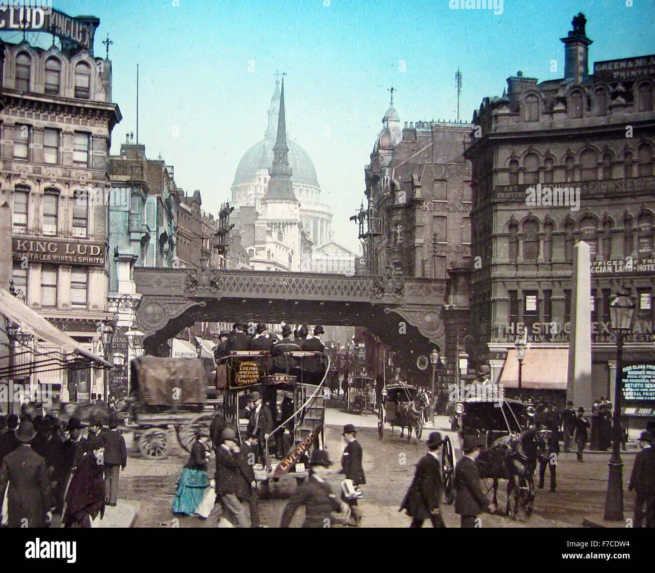 Ludgate Circus, London - Victorian period - hand coloured photo Stock Photo