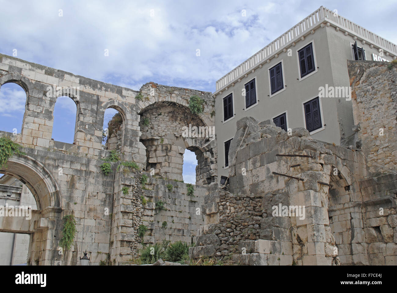The remains of the ancient Diocletian's Palace in Split, Croatia, under the protection of UNESCO. Stock Photo