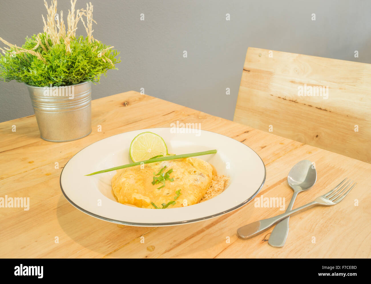 Pad Thai, stir-fried rice noodles with egg, stock photo Stock Photo