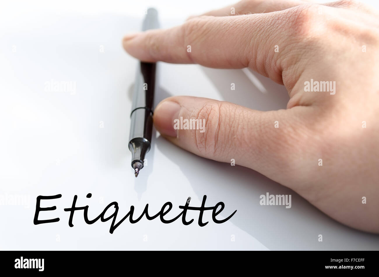 Etiquette text concept isolated over white background Stock Photo