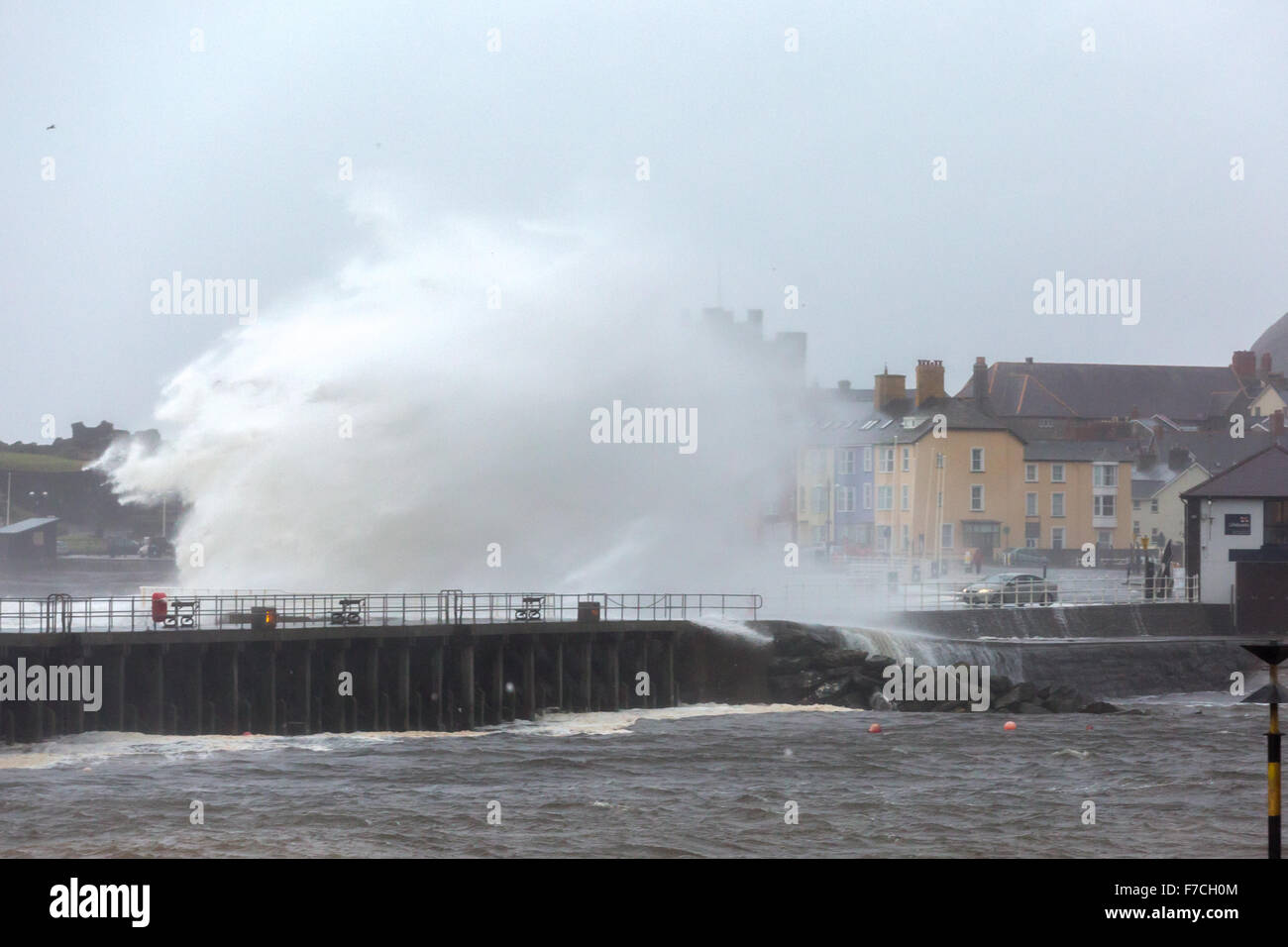 Aberystwyth, Wales, UK. 29th November 2015 Big waves batter Aberystwyth this morning as storm Clodagh combined with high tide unleash natures power. Credit:  Ian Jones/Alamy Live News Stock Photo