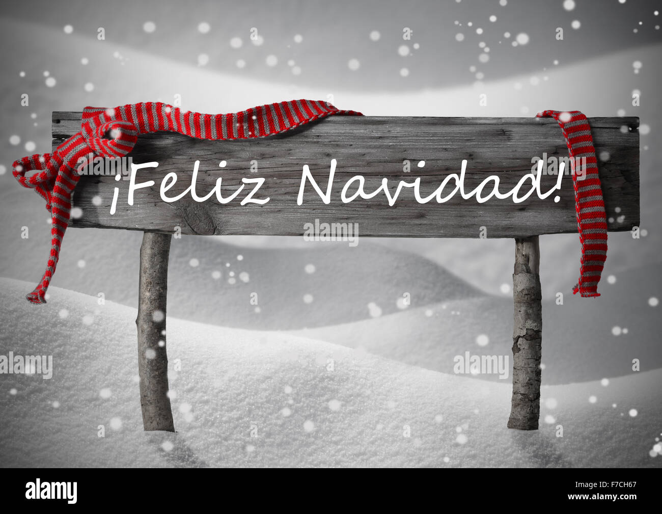 Sign Feliz Navidad Means Merry Christmas,Snow, Snowfalkes Stock Photo