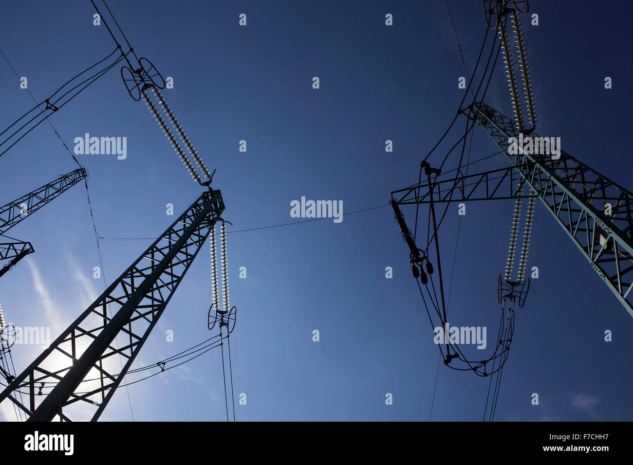 Power lines high voltage, Czech Republic Stock Photo