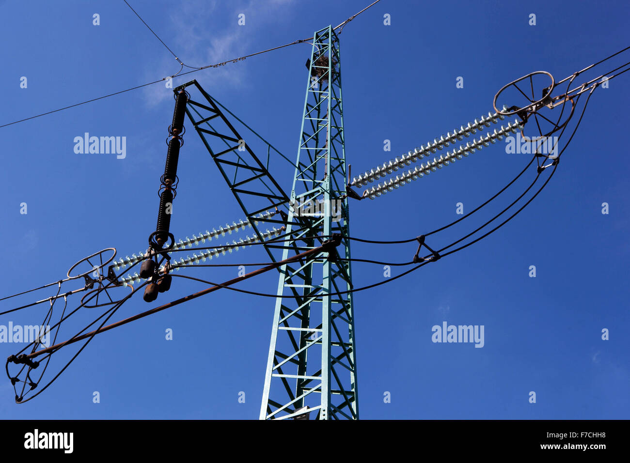 Power lines against blue sky Czech Republic Stock Photo
