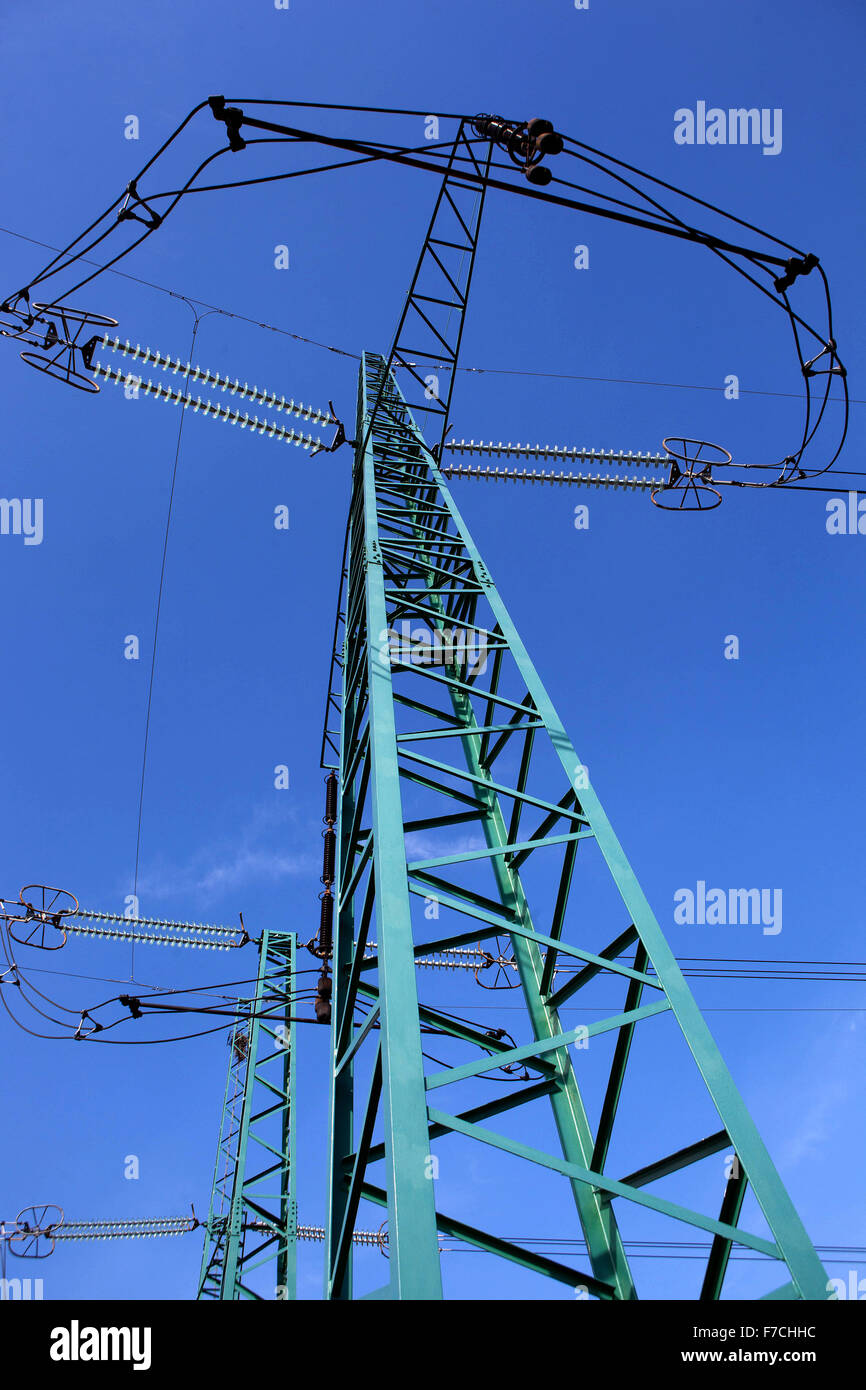Power lines pylon, Czech Republic Stock Photo