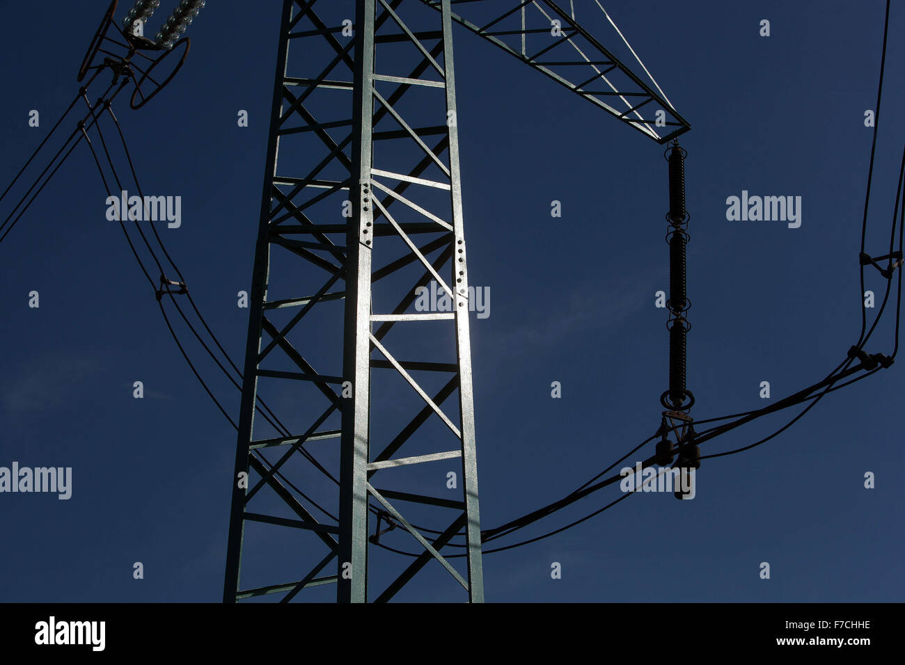 Power lines mast grid Czech Republic Stock Photo