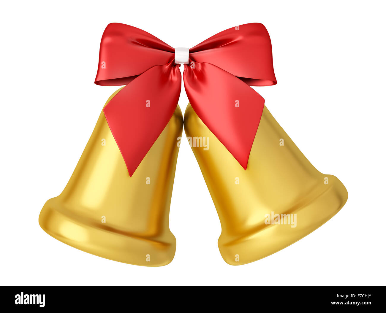 Two golden bells with red bow isolated over white 3d rendering Stock ...