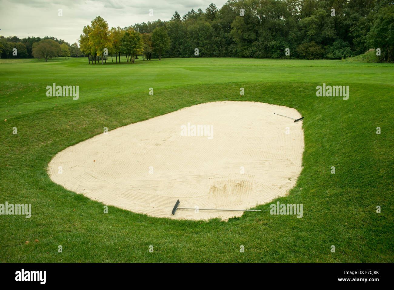 Sand bunker on the golf course Stock Photo Alamy