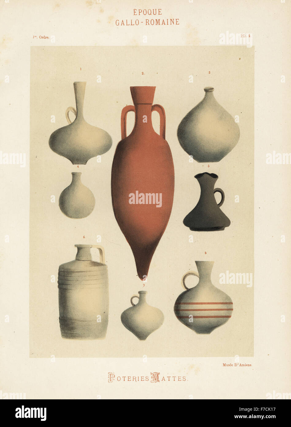 Greco-roman clay amphora, vases, jugs and urns. Hand-finished chromolithograph from Ris Paquot's General History of Ancient French and Foreign Glazed Pottery, Chez l'Auteur, Paris, 1874. Stock Photo
