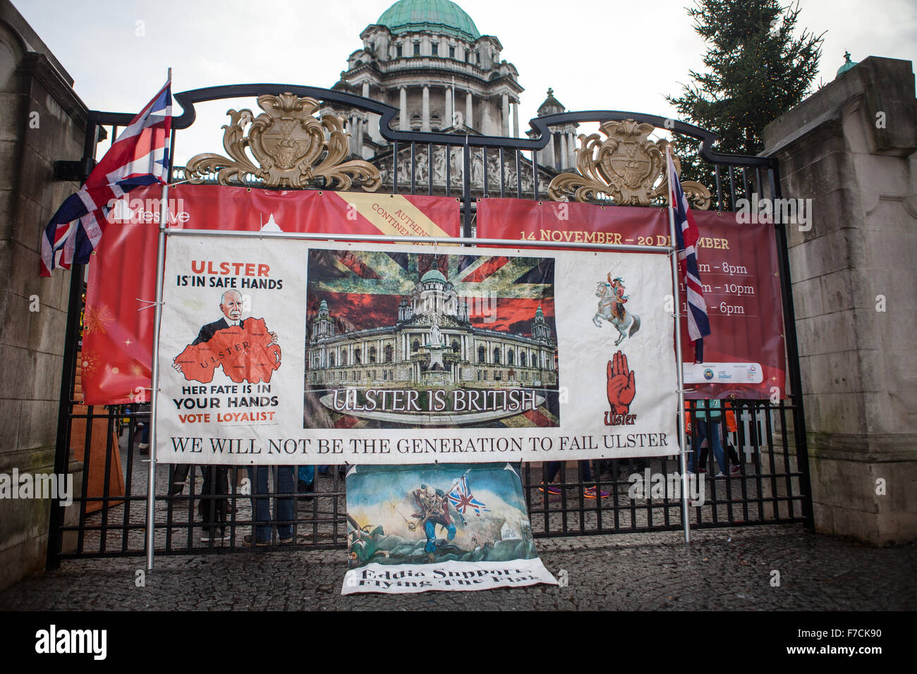 Belfast, UK. 28th November, 2015. Loyal People Protest flag at the 3rd